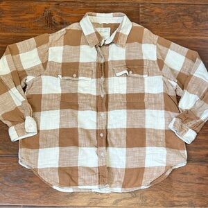 American Eagle Brown and White Plaid Oversized Flannel Shirt size M